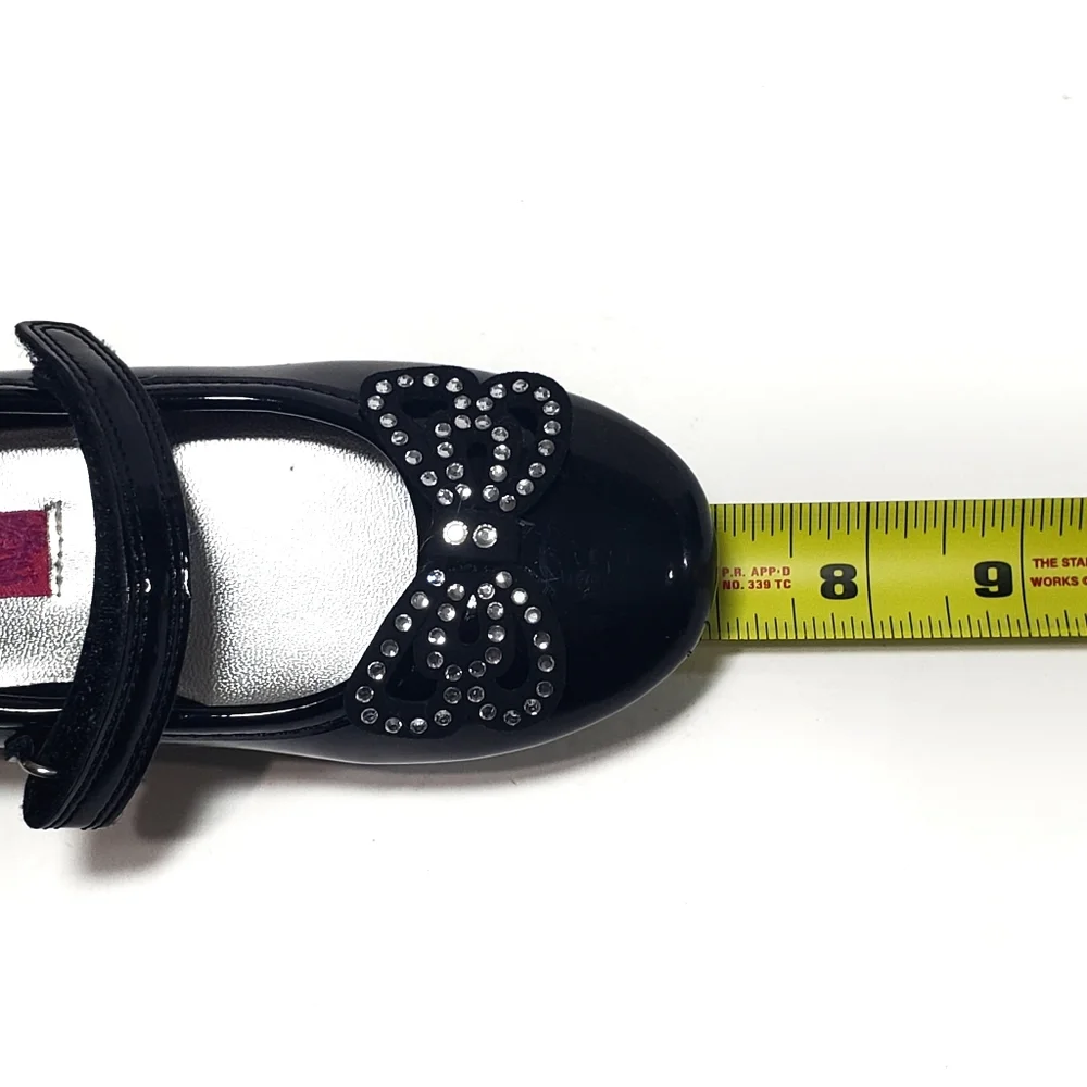 Rachel Shoes Lil Bianca 17247 Black Mary Jane Flats Rhinestone Bow Shoe Size 10M